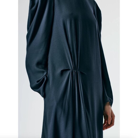 NWT! Tibi Featherweight Eco Crepe Dress in Midnight Navy, size 8. - Picture 4 of 15